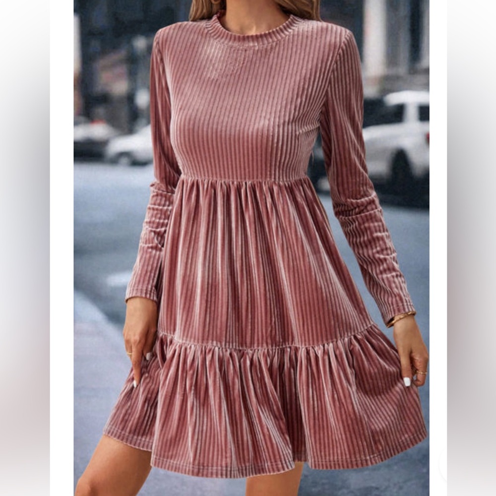 Emery Rose‎ Woman’s Long Sleeve Tiered Ribbed Velvet Dress Size Small